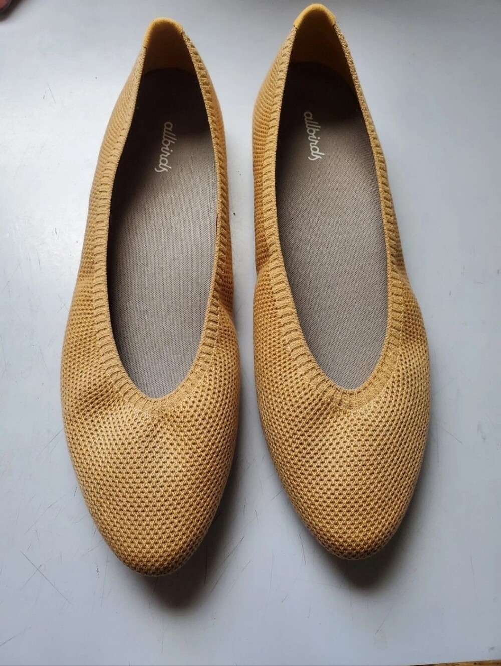 allbirds Women's Mustard Knit Ballet Flats Size 11  Excellent
